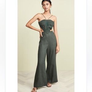 Farm Rio Monstera embroidered jumpsuit with open back